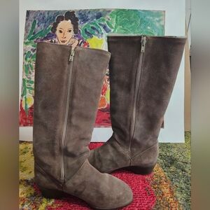 Women's Suede Knee-High Boots - Brown
